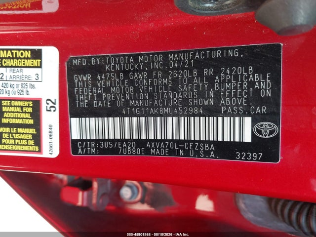 4T1G11AK8MU452984 Toyota CAMRY SE