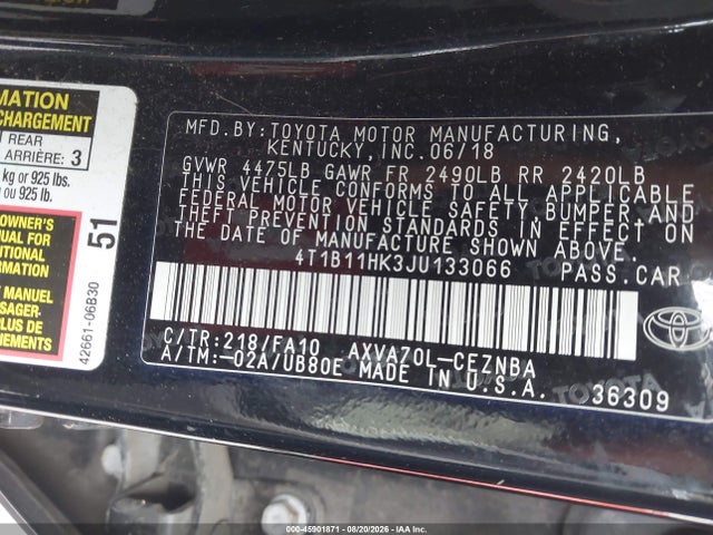 Toyota CAMRY LE 2018 4T1B11HK3JU133066 Image 9