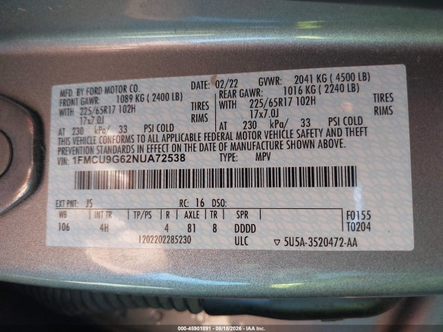 Ford ESCAPE SE 2022 1FMCU9G62NUA72538 Image 9