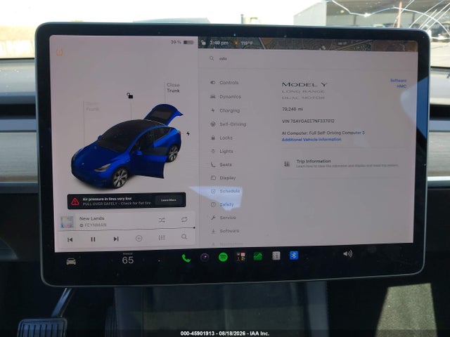 45901913 :رقم المزاد ، 7SAYGAEE7NF337012 vin ، 2022 Tesla Model Y Long Range Dual Motor All-wheel Drive مزاد بيع