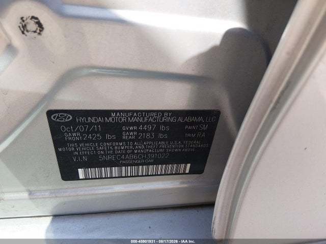 Продажа на аукционе авто 2012 Hyundai Sonata Se 2.0t, vin: 5NPEC4AB6CH391022, номер лота: 45901931