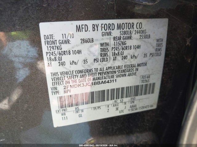 Продаж на аукціоні авто 2011 Ford Edge Sel, vin: 2FMDK3JC1BBA64311, номер лоту: 45901942