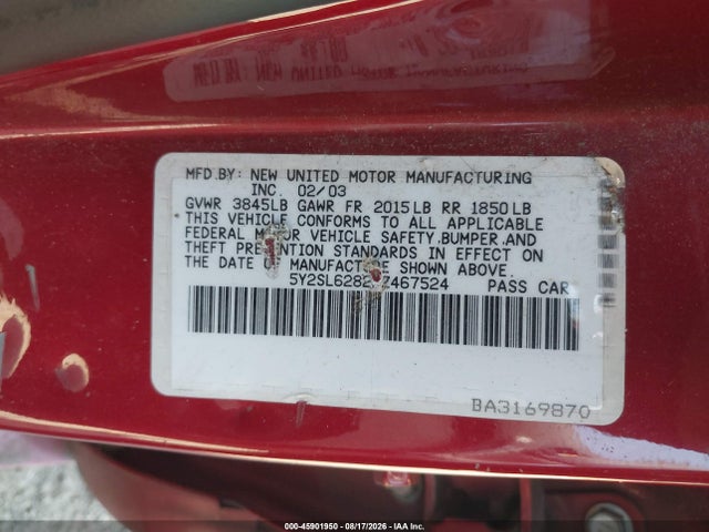 Auction sale of the 2003 Pontiac Vibe, vin: 5Y2SL62823Z467524, lot number: 45901950