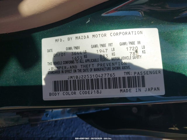 45901963 :رقم المزاد ، JM1BJ225310427765 vin ، 2001 Mazda Protege Es/lx مزاد بيع