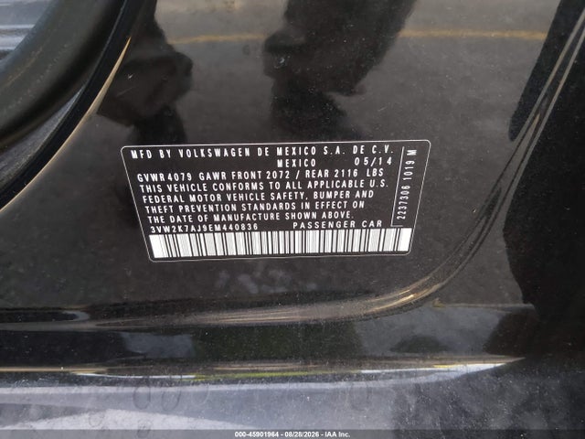 2014 Volkswagen Jetta 2.0l S მანქანა იყიდება აუქციონზე, vin: 3VW2K7AJ9EM440836, აუქციონის ნომერი: 45901964