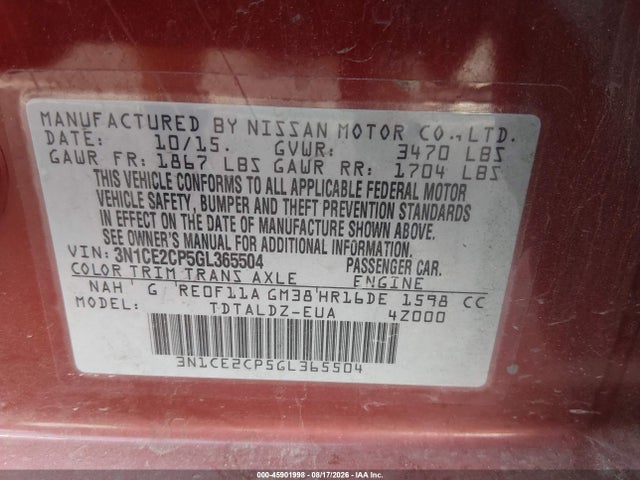 Nissan Versa Note S (sr)/s Plus/sl/sr/sv 2016 3N1CE2CP5GL365504 Image 9