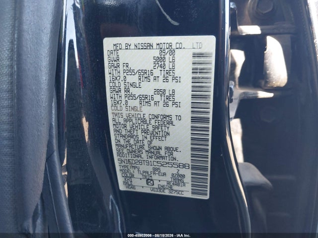 2001 Nissan Xterra Se მანქანა იყიდება აუქციონზე, vin: 5N1ED28T91C525588, აუქციონის ნომერი: 45902008