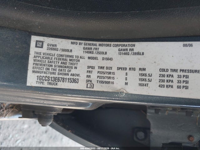 2007 Chevrolet Colorado Lt მანქანა იყიდება აუქციონზე, vin: 1GCCS13E678115363, აუქციონის ნომერი: 45902033