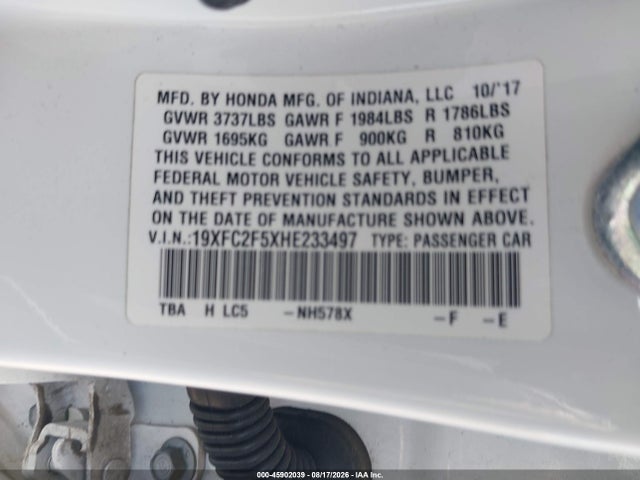19XFC2F5XHE233497 Honda Civic Lx
