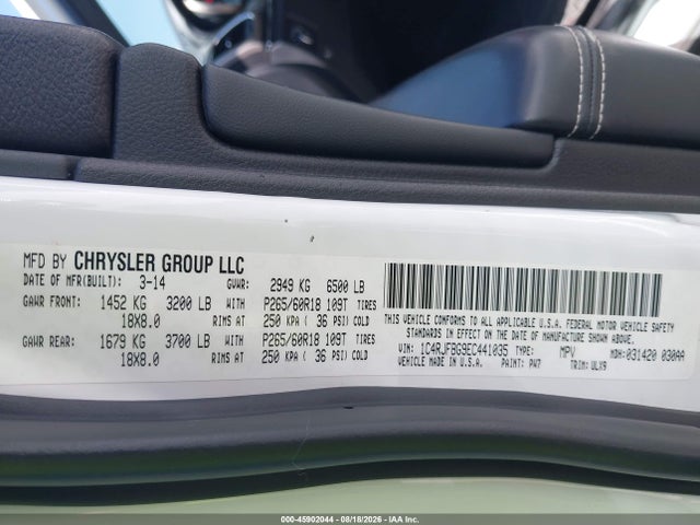 Продажа на аукционе авто 2014 Jeep Grand Cherokee Limited, vin: 1C4RJFBG9EC441035, номер лота: 45902044