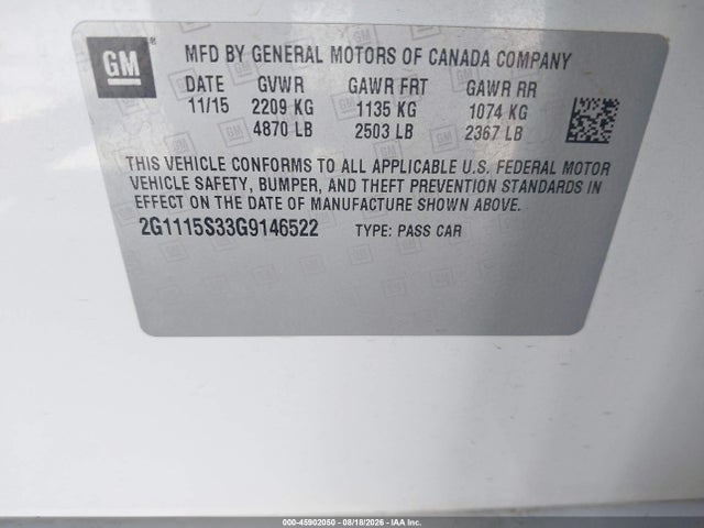 Chevrolet Impala 2lt 2016 2G1115S33G9146522 Image 9