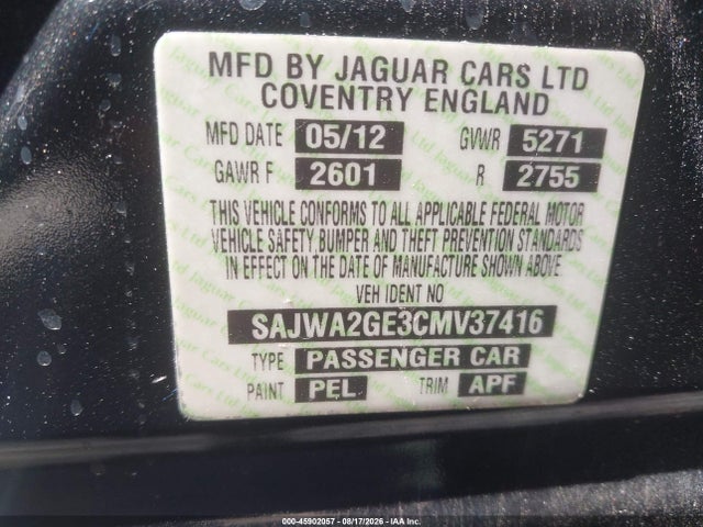 Aukcja sprzedaży 2012 Jaguar Xj (a6), vin: SAJWA2GE3CMV37416, numer aukcji: 45902057