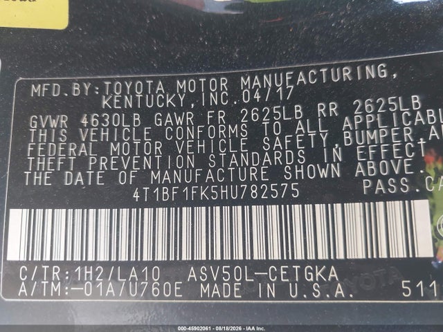 Продаж на аукціоні авто 2017 Toyota Camry Xle, vin: 4T1BF1FK5HU782575, номер лоту: 45902061