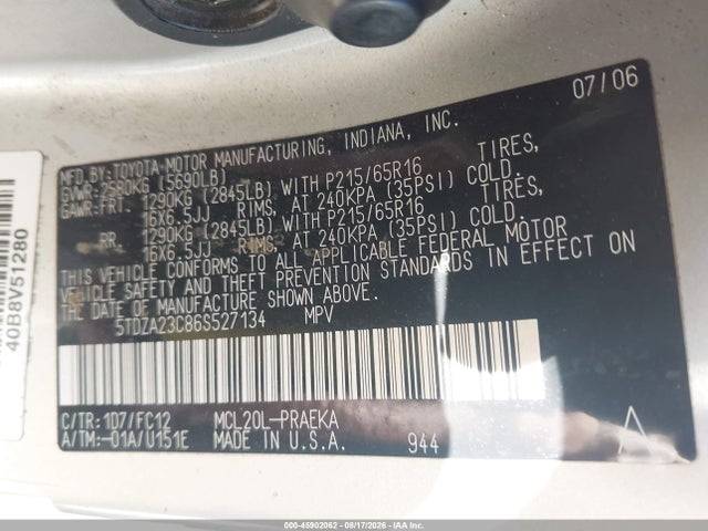 Продаж на аукціоні авто 2006 Toyota Sienna Le, vin: 5TDZA23C86S527134, номер лоту: 45902062