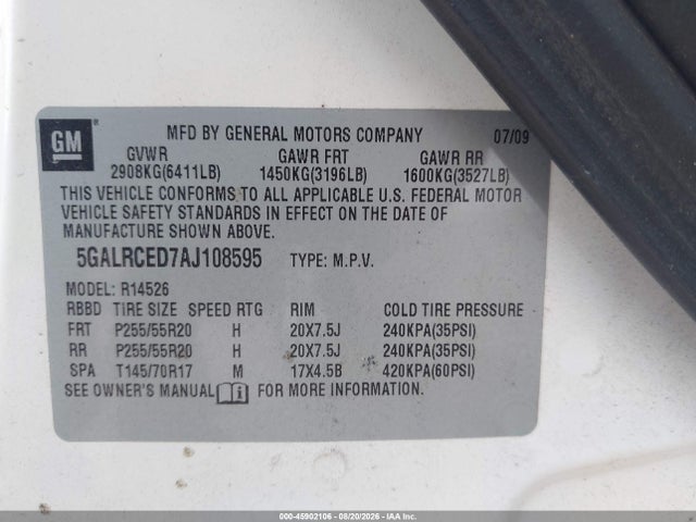 2008 Buick Enclave Cxl მანქანა იყიდება აუქციონზე, vin: 5GAER23738J118096, აუქციონის ნომერი: 45902106