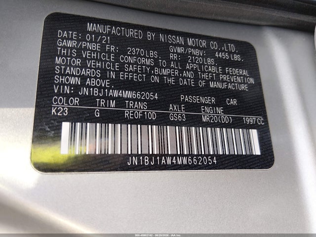 45902162 :رقم المزاد ، JN1BJ1AW4MW662054 vin ، 2021 Nissan Rogue Sport S Awd Xtronic Cvt مزاد بيع