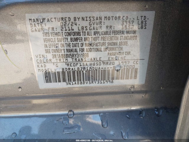 2024 Nissan Sentra S Xtronic Cvt მანქანა იყიდება აუქციონზე, vin: 3N1AB8BV5RY311998, აუქციონის ნომერი: 45902199