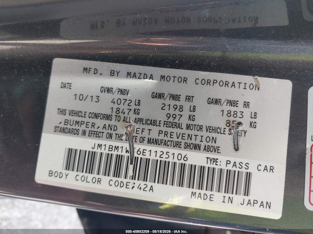 Aukcja sprzedaży 2014 Mazda Mazda3 S Grand Touring, vin: JM1BM1W36E1125106, numer aukcji: 45902209