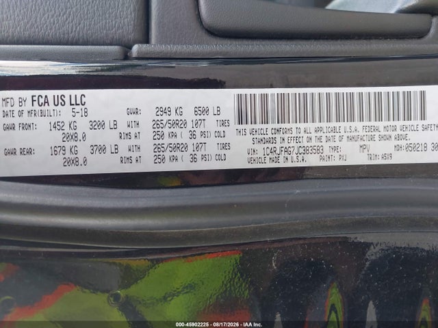 Продаж на аукціоні авто 2018 Jeep Grand Cherokee Upland 4x4, vin: 1C4RJFAG7JC383583, номер лоту: 45902225
