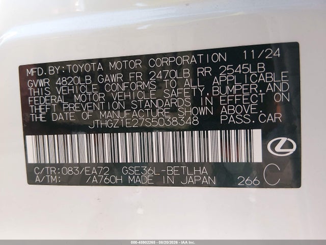 Продажа на аукционе авто 2025 Lexus Is 350 F Sport, vin: JTHGZ1E27S5038348, номер лота: 45902265
