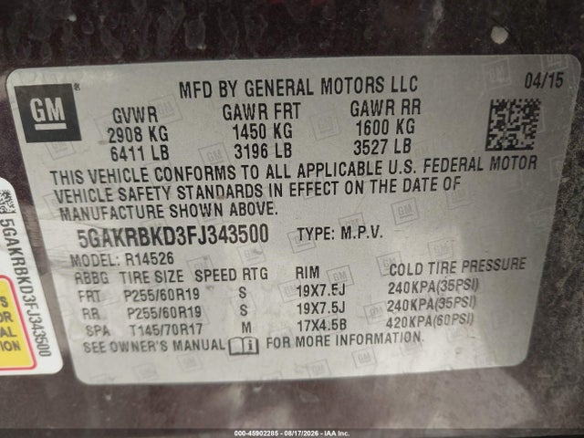 Продаж на аукціоні авто 2015 Buick Enclave Leather, vin: 5GAKRBKD3FJ343500, номер лоту: 45902285