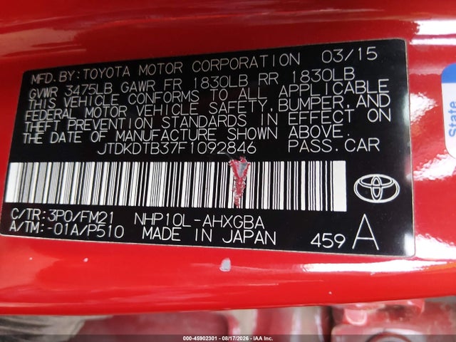 Toyota Prius C Three 2015 JTDKDTB37F1092846 Image 9
