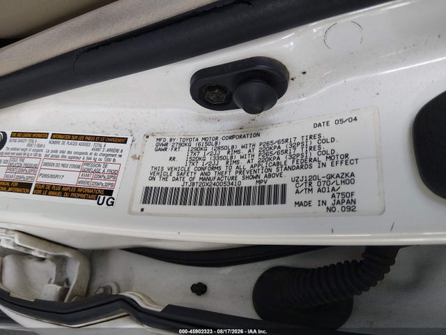 Продажа на аукционе авто 2004 Lexus Gx 470, vin: JTJBT20X240053410, номер лота: 45902323
