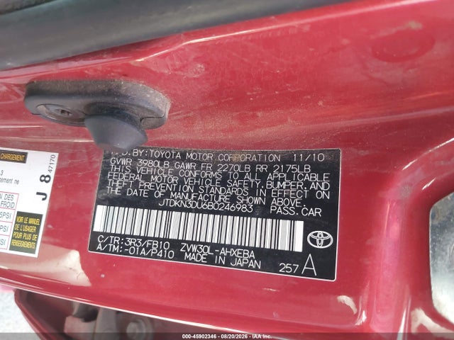 45902346 :رقم المزاد ، JTDKN3DU6B0246983 vin ، 2011 Toyota Prius Two مزاد بيع