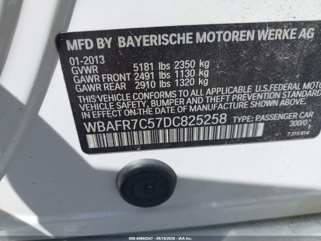 2013 Bmw 535i მანქანა იყიდება აუქციონზე, vin: WBAFR7C57DC825258, აუქციონის ნომერი: 45902347