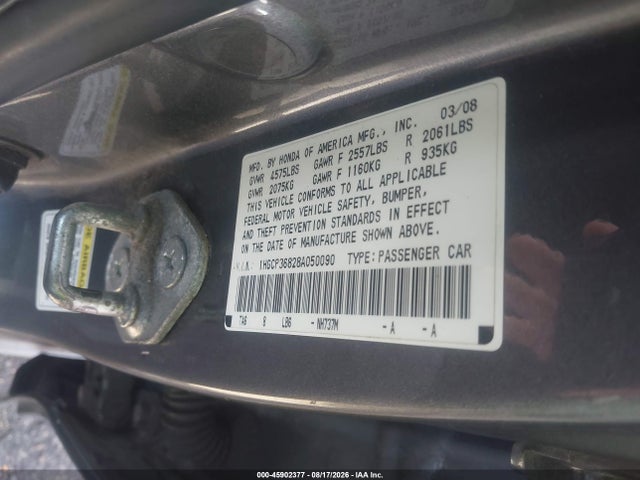 2008 Honda Accord 3.5 Ex-l მანქანა იყიდება აუქციონზე, vin: 1HGCP36828A050090, აუქციონის ნომერი: 45902377