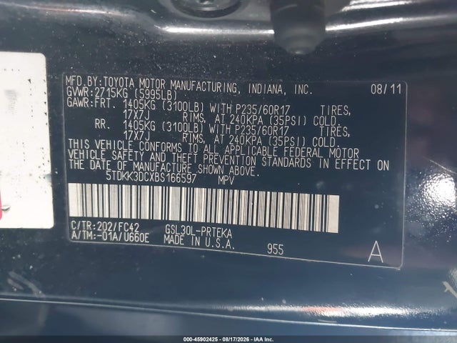 Продаж на аукціоні авто 2011 Toyota Sienna Le V6, vin: 5TDKK3DCXBS166597, номер лоту: 45902425
