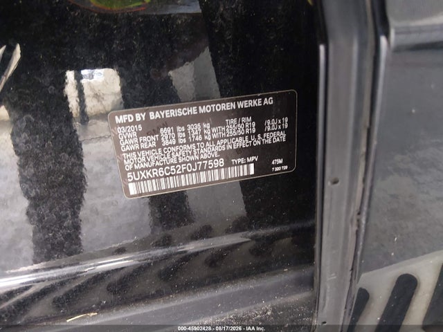 2015 Bmw X5 Xdrive50i მანქანა იყიდება აუქციონზე, vin: 5UXKR6C52F0J77598, აუქციონის ნომერი: 45902428