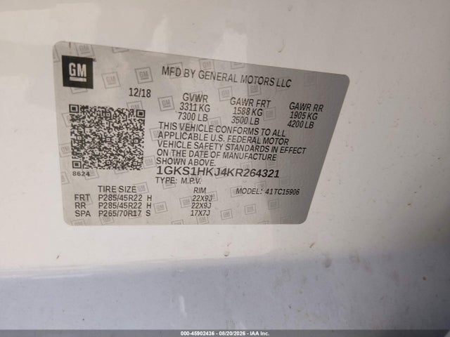 2019 Gmc Yukon Xl Denali მანქანა იყიდება აუქციონზე, vin: 1GKS1HKJ4KR264321, აუქციონის ნომერი: 45902436