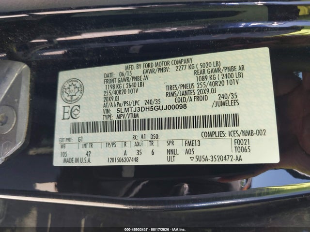 Aukcja sprzedaży 2016 Lincoln Mkc Reserve, vin: 5LMTJ3DH5GUJ00098, numer aukcji: 45902437