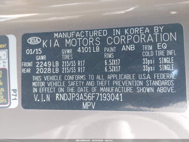KIA SOUL + 2015 KNDJP3A56F7193041 Image 9