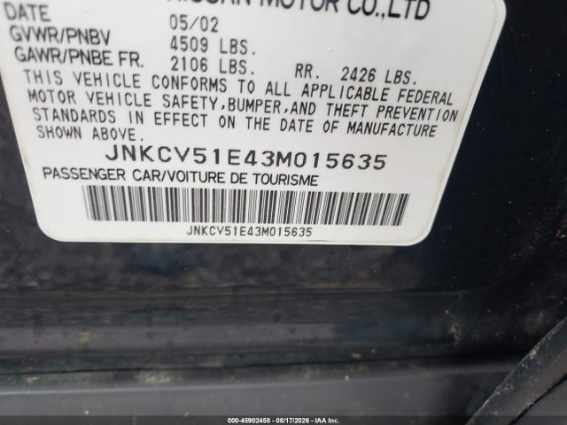 45902458 :رقم المزاد ، JNKCV51E43M015635 vin ، 2003 Infiniti G35 Luxury Leather مزاد بيع