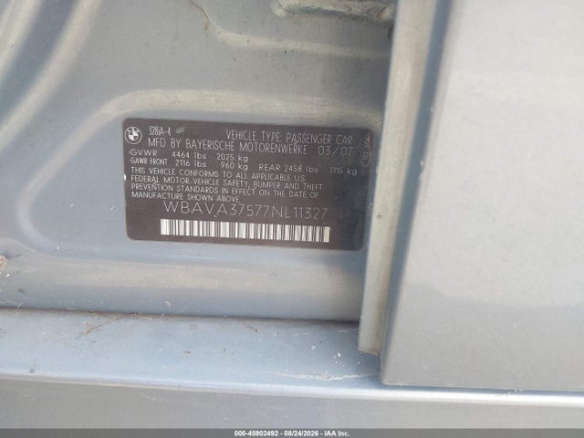 45902492 :رقم المزاد ، WBAVA37577NL11327 vin ، 2007 Bmw 328 I مزاد بيع