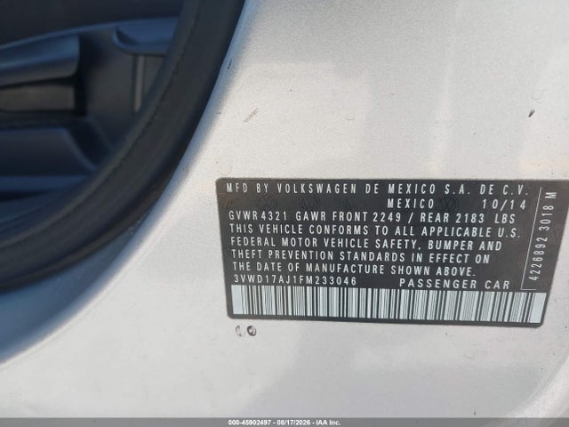 Продаж на аукціоні авто 2015 Volkswagen Jetta 1.8t Se, vin: 3VWD17AJ1FM233046, номер лоту: 45902497