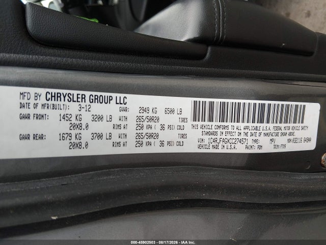 Продаж на аукціоні авто 2012 Jeep Grand Cherokee Laredo, vin: 1C4RJFAGXCC274571, номер лоту: 45902503