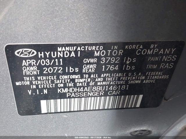 Продаж на аукціоні авто 2011 Hyundai Elantra Gls (ulsan Plant), vin: KMHDH4AE8BU146181, номер лоту: 45902543
