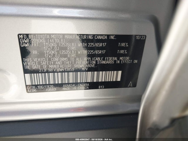 Aukcja sprzedaży 2024 Toyota Rav4 Le, vin: 2T3F1RFV3RW413859, numer aukcji: 45902547