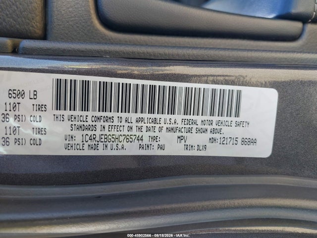Продаж на аукціоні авто 2017 Jeep Grand Cherokee Limited, vin: 1C4RJEBG5HC765744, номер лоту: 45902566