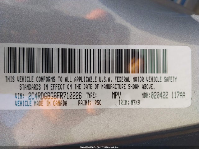 Продаж на аукціоні авто 2015 Dodge Grand Caravan Se Plus, vin: 2C4RDGBG6FR710226, номер лоту: 45902567