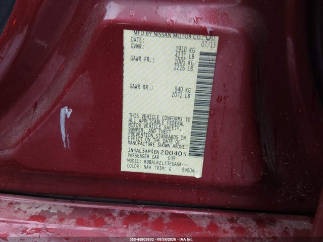 Aukcja sprzedaży 2014 Nissan Altima 2.5 S, vin: 1N4AL3AP4EN200405, numer aukcji: 45902602