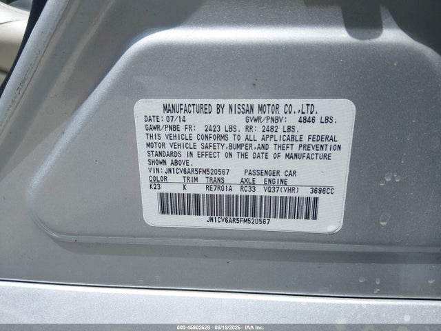 2015 Infiniti Q40 მანქანა იყიდება აუქციონზე, vin: JN1CV6AR5FM520567, აუქციონის ნომერი: 45902628