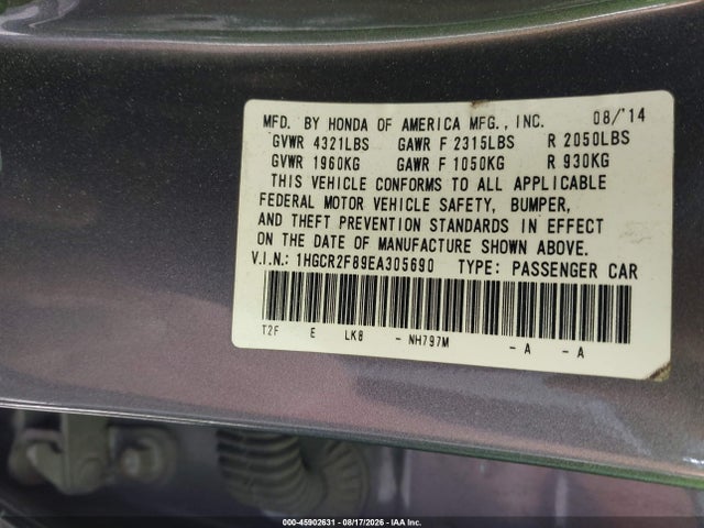 1HGCR2F89EA305690 Honda Accord Ex-l