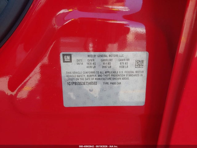 1G1PB5SG3E7346583 Chevrolet Cruze Ls Manual