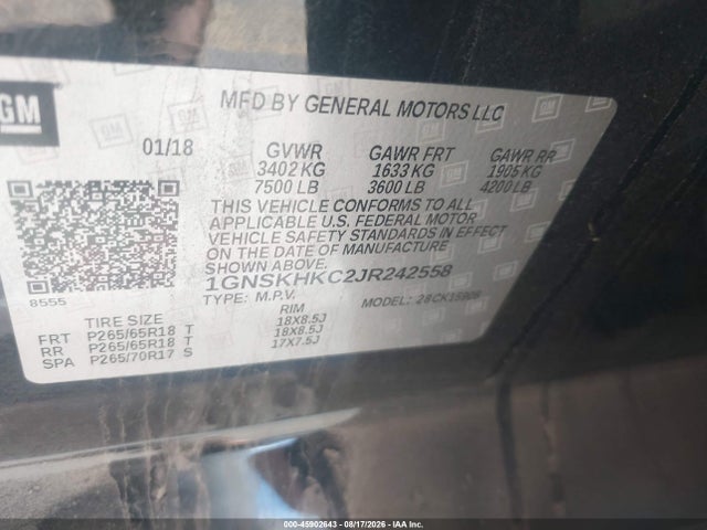 1GNSKHKC2JR242558 Chevrolet Suburban Lt