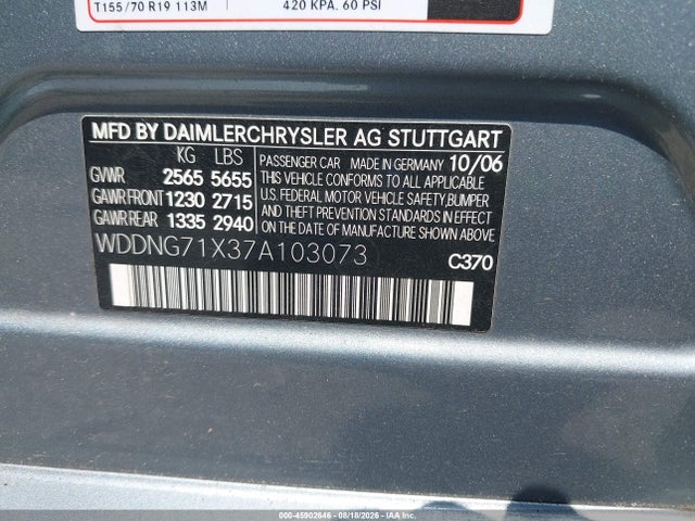 45902646 :رقم المزاد ، WDDNG71X37A103073 vin ، 2007 Mercedes-benz S 550 مزاد بيع