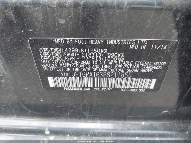 2015 Subaru Impreza 2.0i Sport Premium მანქანა იყიდება აუქციონზე, vin: JF1GPAT63F8211855, აუქციონის ნომერი: 45902651
